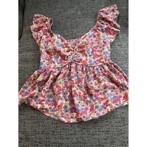 Jupre Floral Smocked Peplum Top Flutter Sleeve Baby Doll Women's Medium
